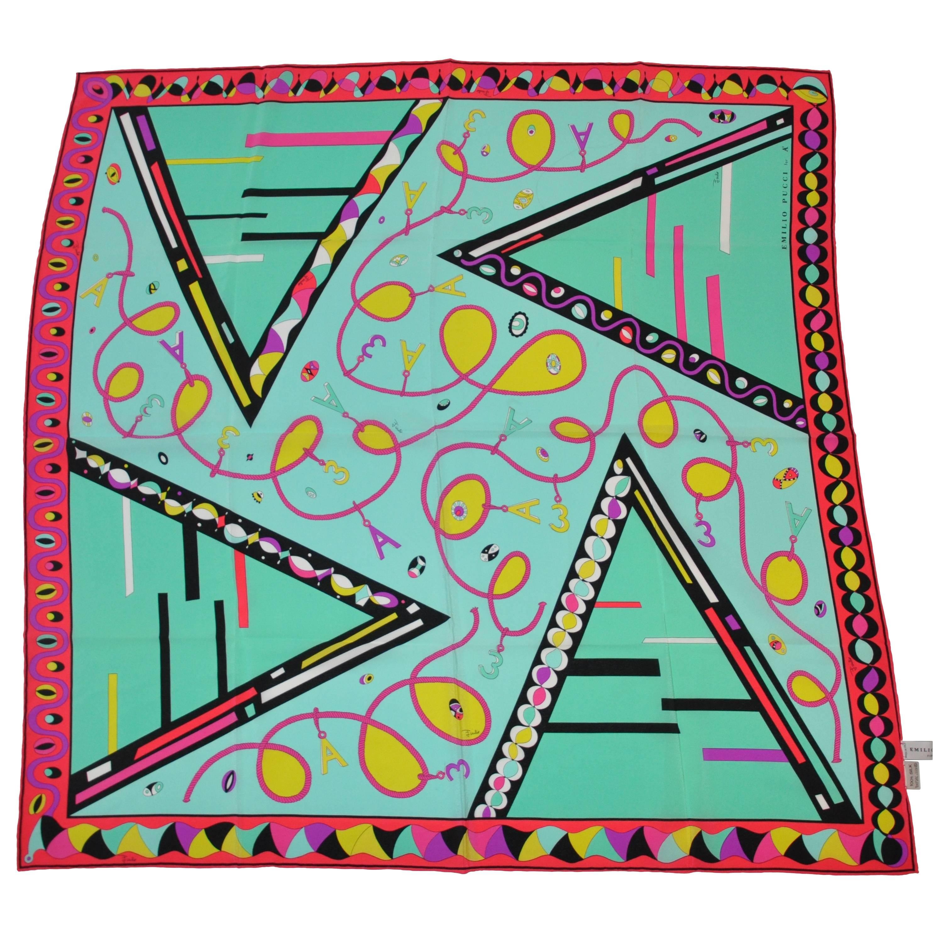 Emilio Pucci for A Bold Multi-Color Abstract Silk Scarf For Sale
