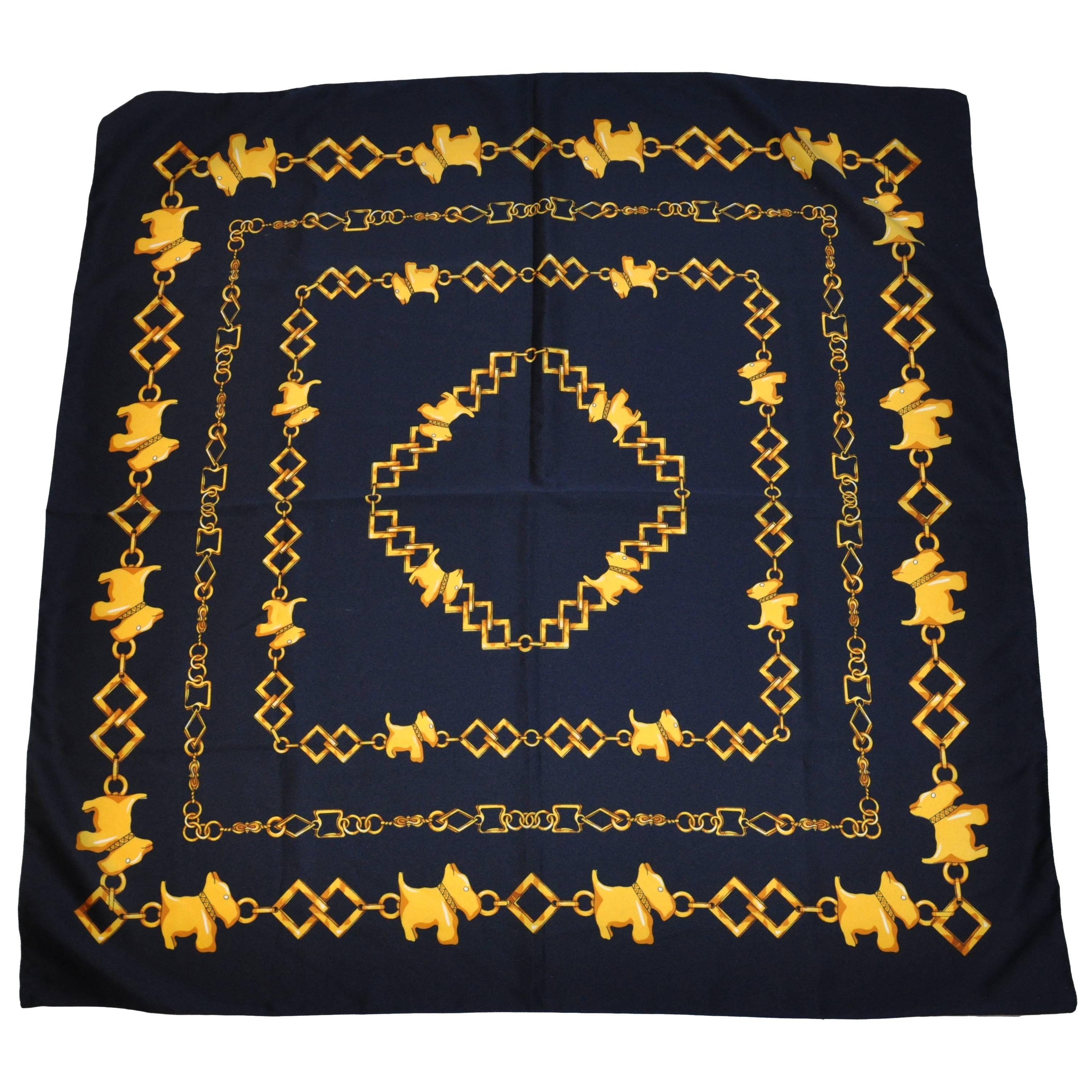Navy & Gold "Scotties" Acetate Scarf For Sale