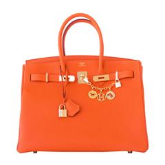 Hermes Orange Togo 35cm Birkin Gold GHW Tote Bag Iconic