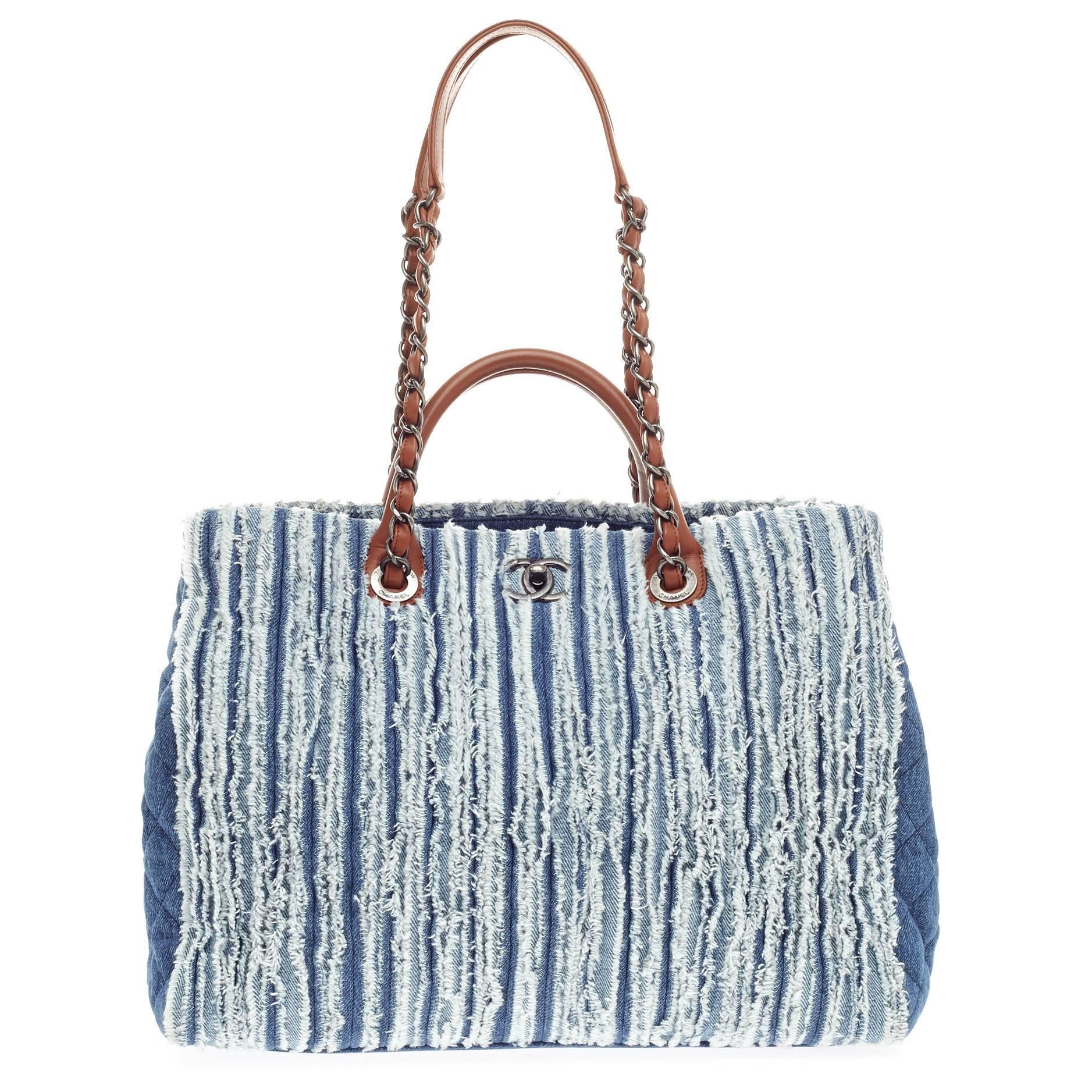 Chanel Shopping Tote Fringe Denim Large