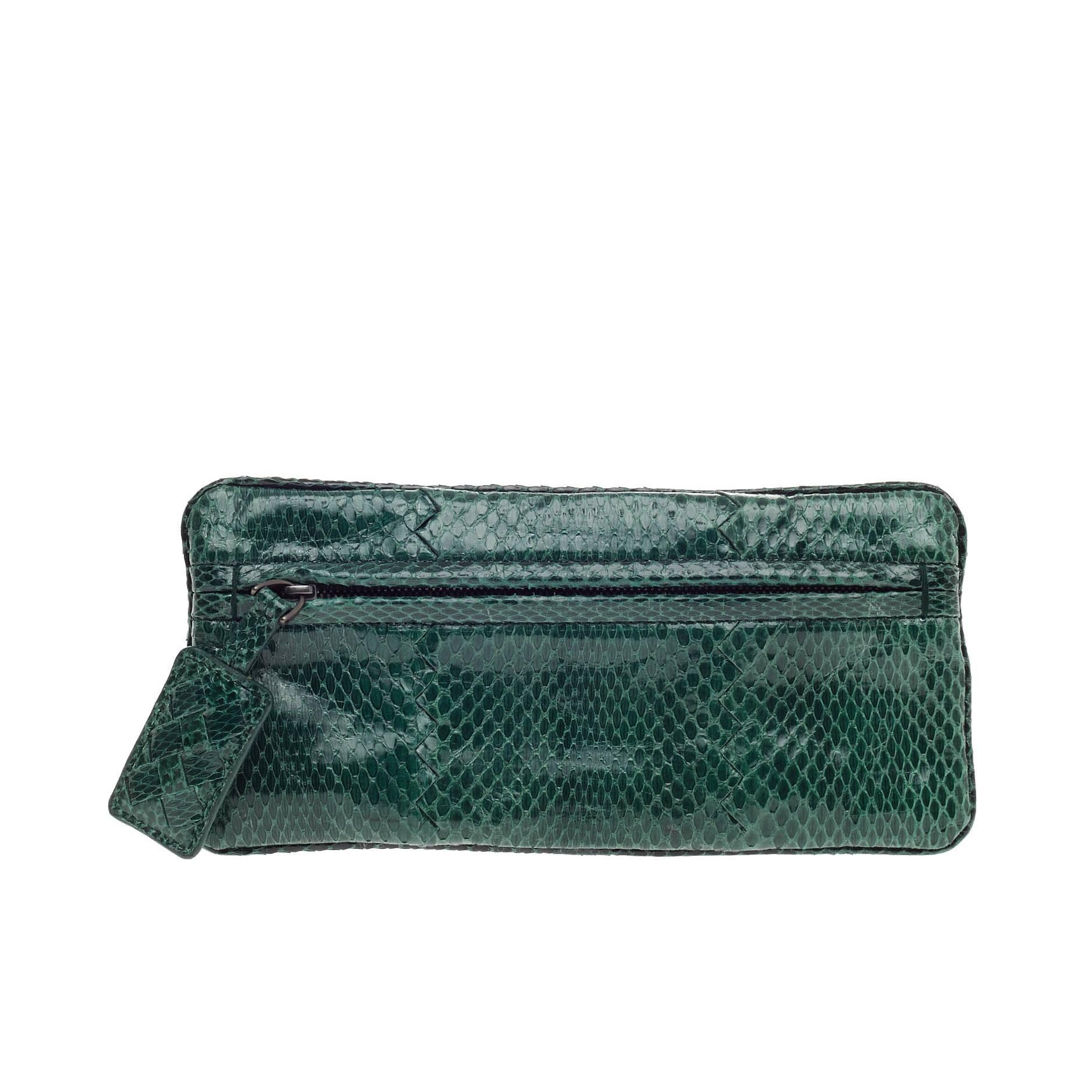 Bottega Veneta Flat Zip Clutch Snakeskin Small