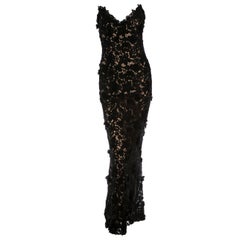 Bestes Met Ball Kleid aller Zeiten Oscar de la Renta schwarzes Spitzenkleid Größe 4