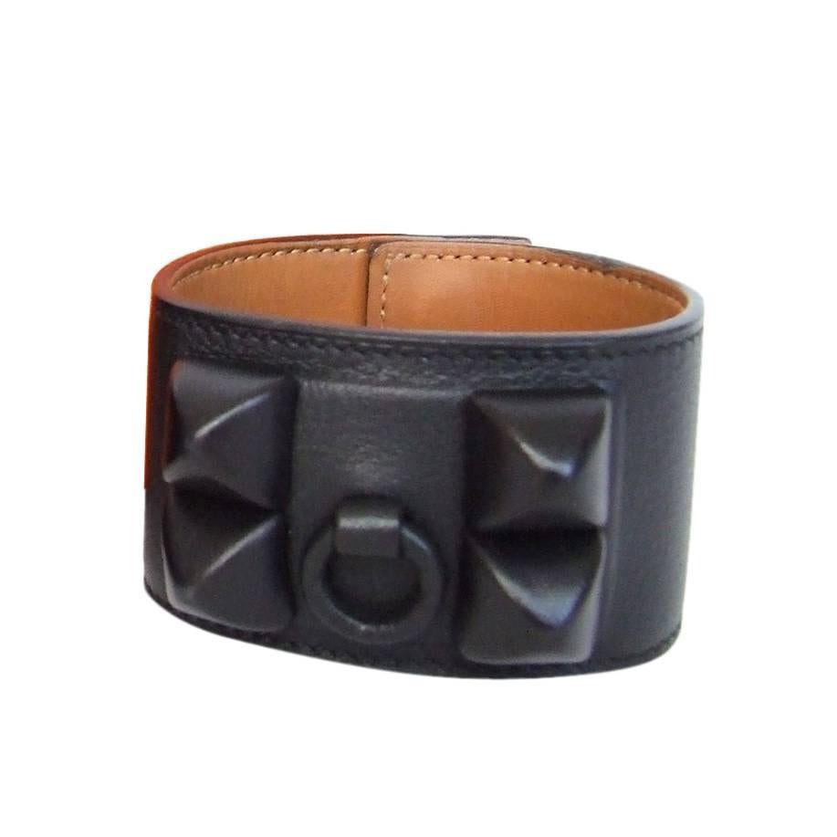 Hermes Collier De Chien Shadow CDC Bracelet All Black Leather Size M