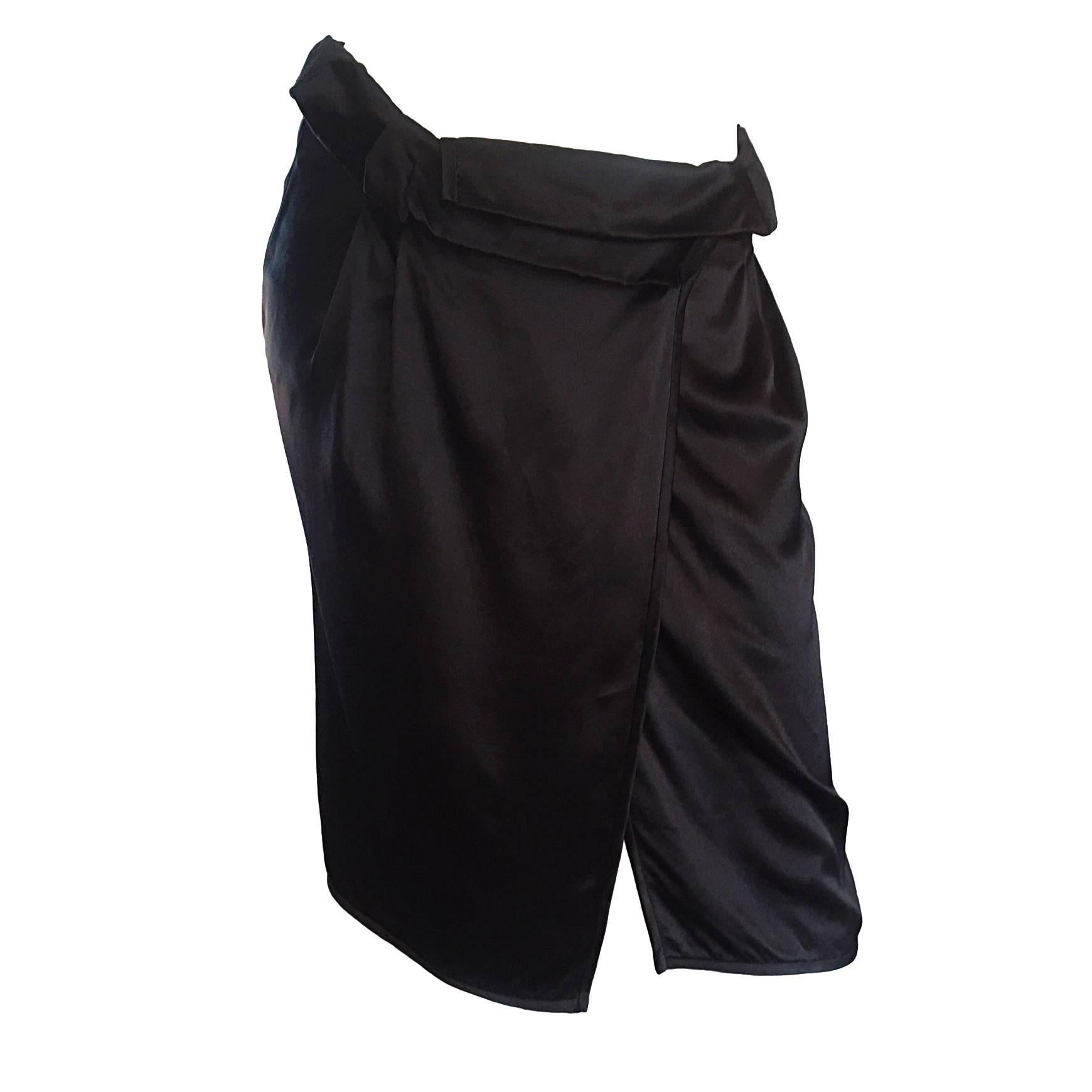 Brand New Miu Miu Black Silk Asymmetrical Draped Wrap Skirt NWT For Sale