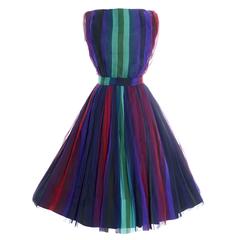 1960s Silk Chiffon Vintage Dress 2 pc Stripes Nathalie of California Bullock's 3
