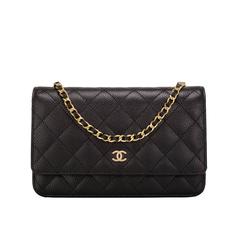 Chanel Black Quilted Caviar Classic Wallet On Chain (WOC)
