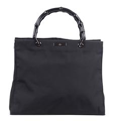 GUCCI Italian Black Canvas TOTE Handbag SHOPPING BAG w/ BAMBOO Handles