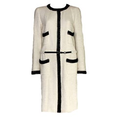 Rare Collector's CHANEL Signature Tweed White and Black Coat with Belt