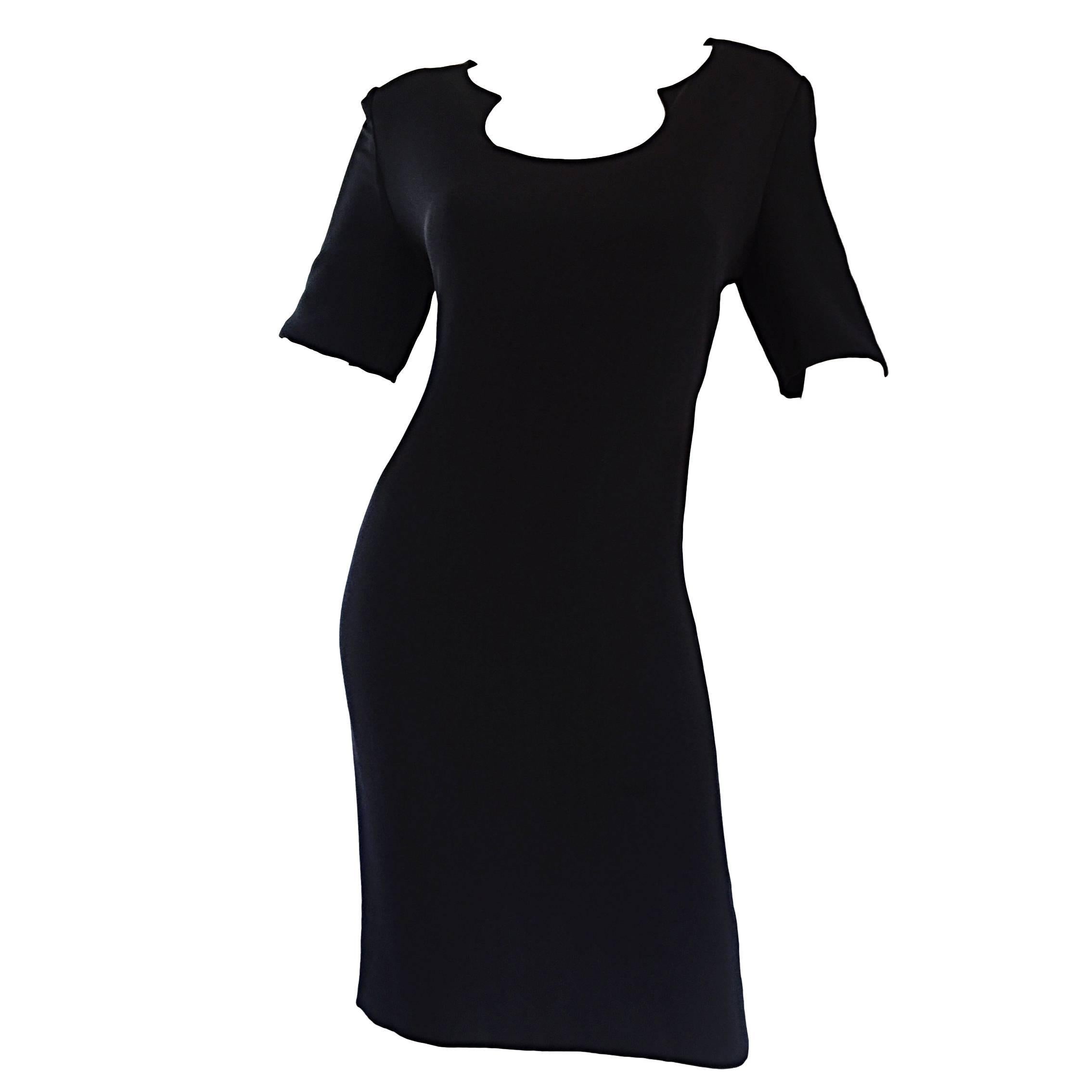 Vintage Bill Blass Size 12 Scoop Neck Perfect Little Black Jersey Dress LBD For Sale