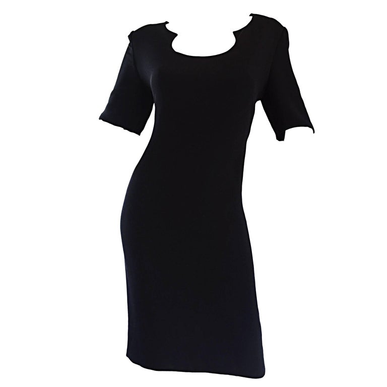 Vintage Bill Blass Size 12 Scoop Neck Perfect Little Black Jersey Dress LBD  For Sale at 1stDibs