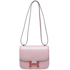 Hermes Pink Leather and Lizard Buckle Constance 18cm Handbag