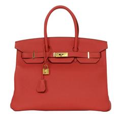 Hermes '14 New in Box Rouge Pivone Togo Leather 35cm Birkin Bag w/ Receipt