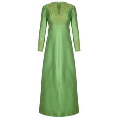 1960s Green Silk Gino Charles Beaded Dress 6