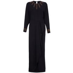 1940s Black Full Length dress with Gold Beading 6