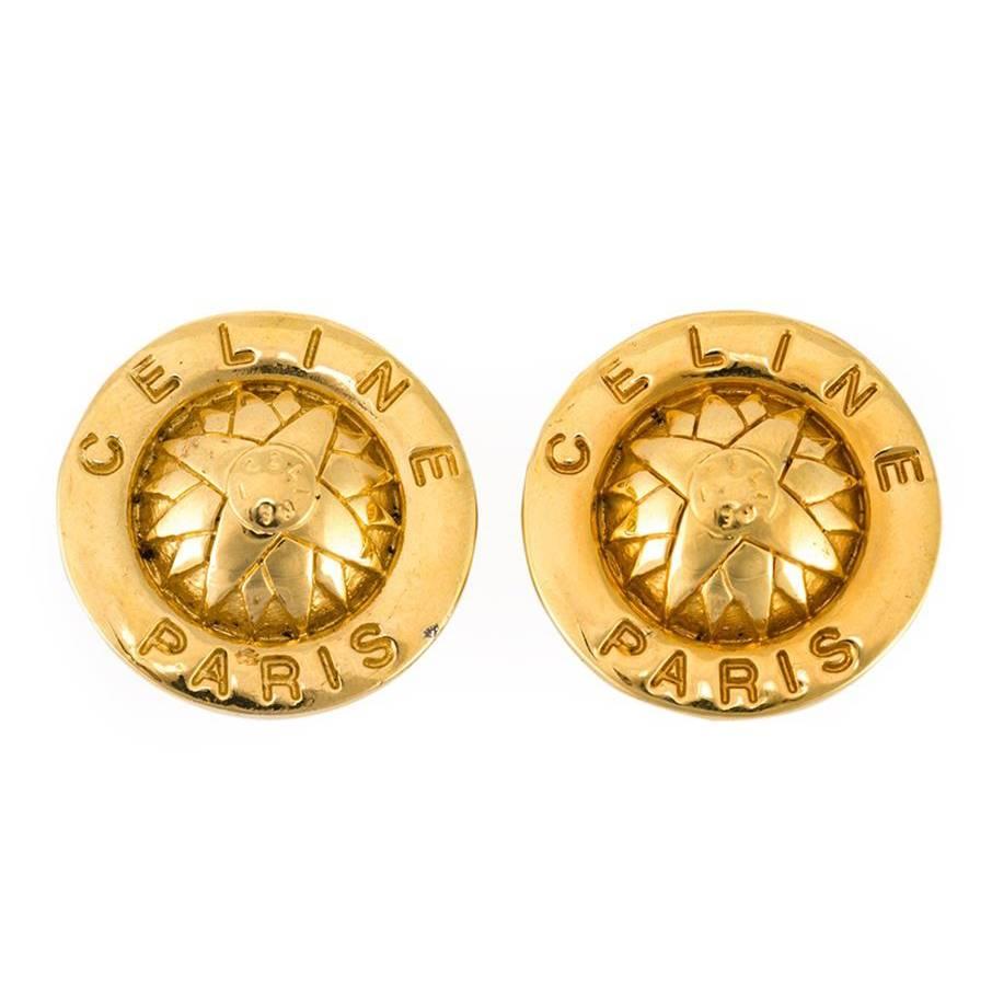 Celine Vintage Round Engraved Earrings