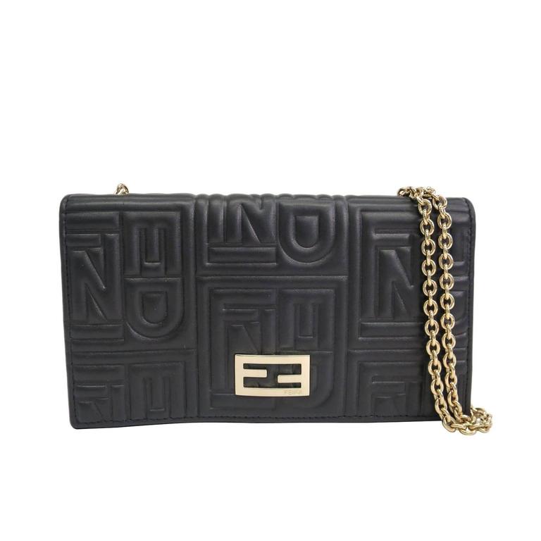 Wallet on chain cloth crossbody bag Fendi Black in Cloth - 33731841