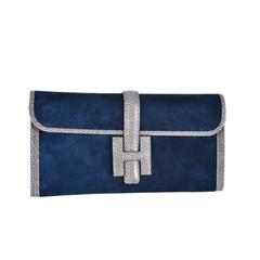 Hermes Jige Elan 29cm Bleu Ocean / Gris Fonce Lizard Veau Doblis JaneFinds