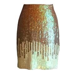 Versace Gold and Pale Lime Sequin Pencil Skirt with Tags