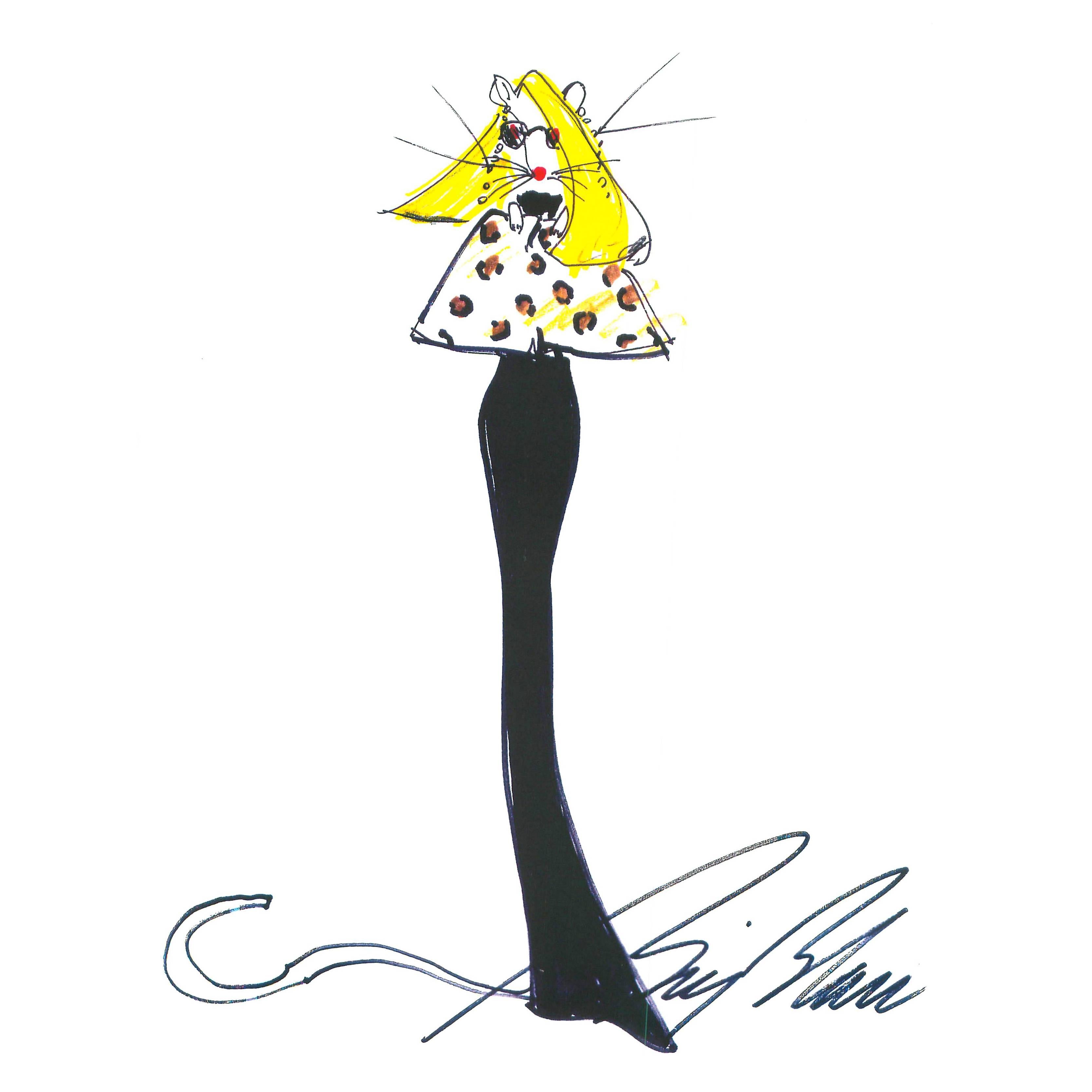 Mouse Couture Sketch by Bill Blass For Sale