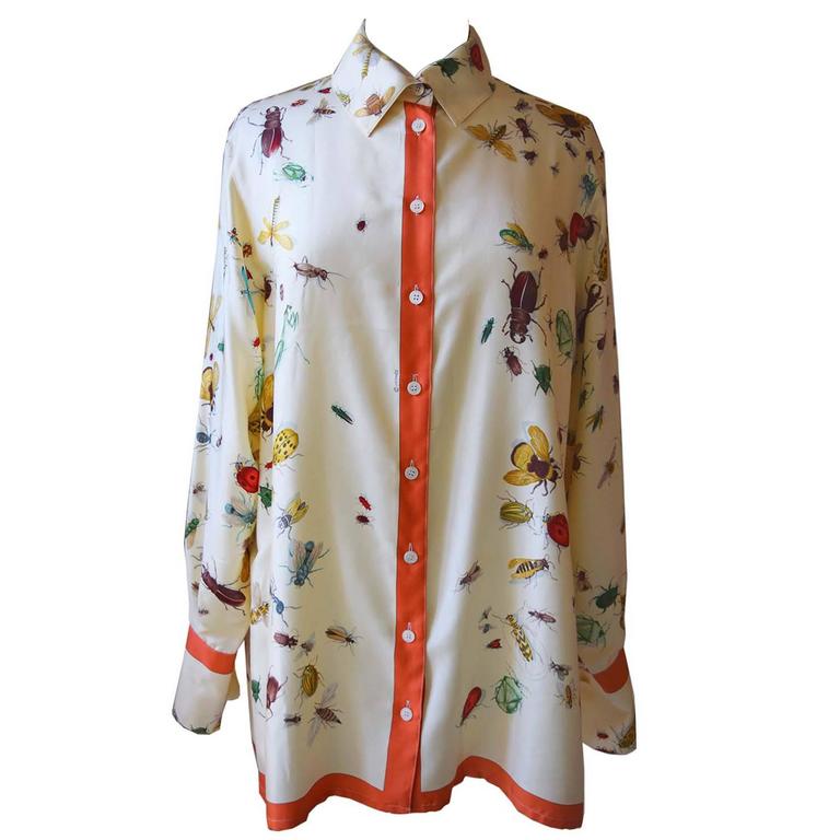 Hermes vintage 100% silk long sleeve shirt size 42 FR Les Insects at ...