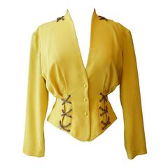 Thierry Mugler vintage iconic canary yellow fitted rope jacket size S