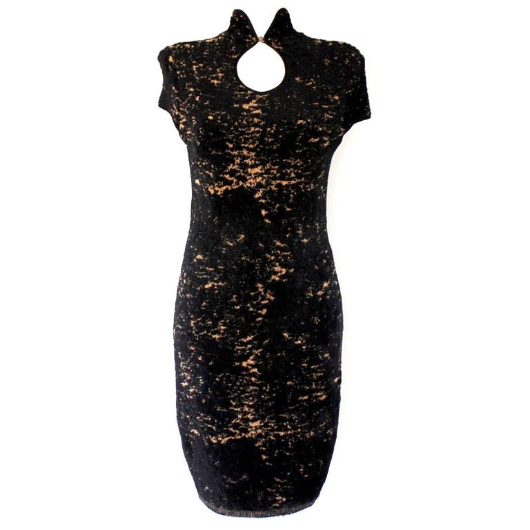 Chanel Black and Gold Chenille Chinese Cheongsam Inspired Dress For