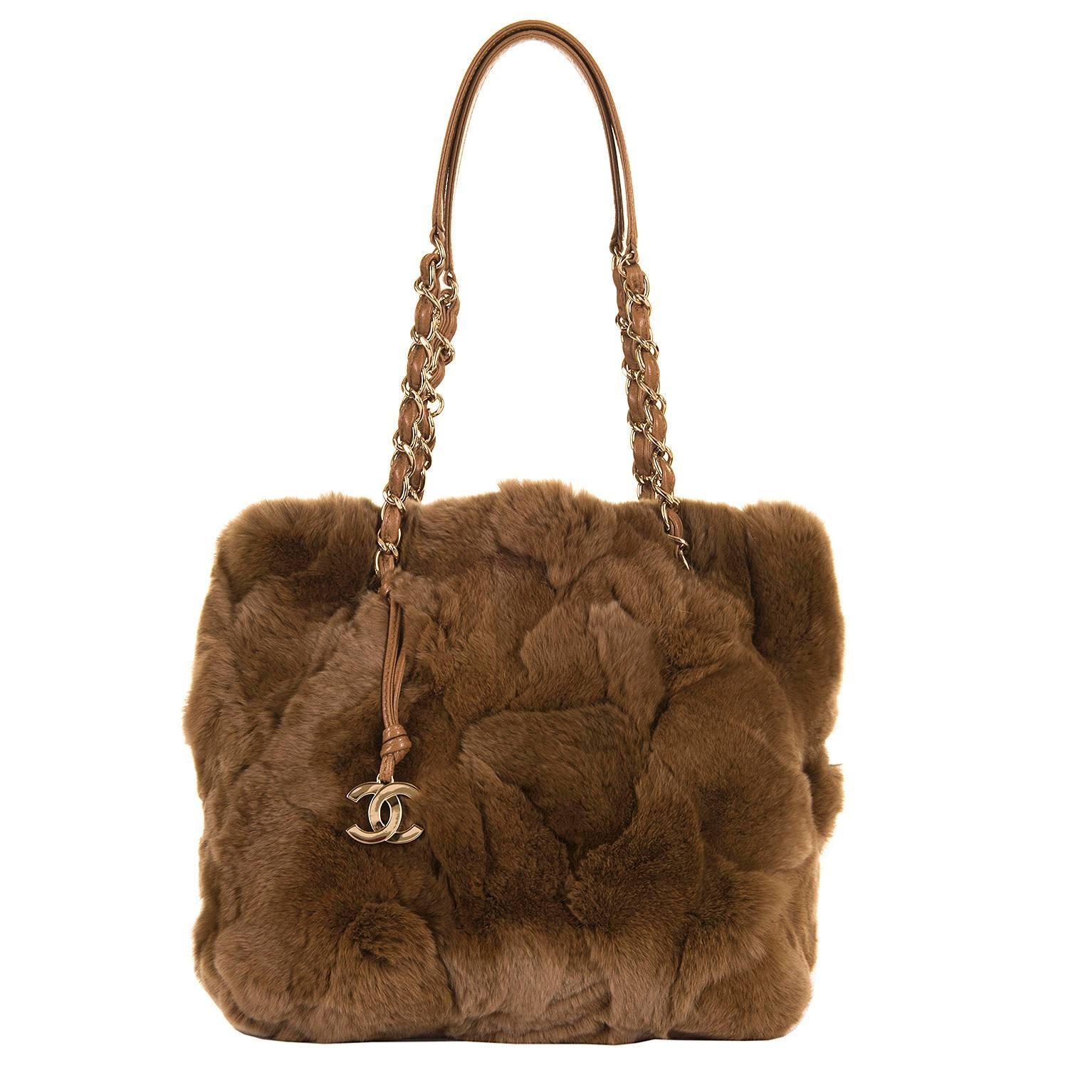 RARE Chanel Jumbo Fur Shoulder Bag in 'Chataigne' with Camel Leather Trim