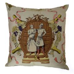 Hermes Vintage Cream & Multi-Colored Silk Pillow