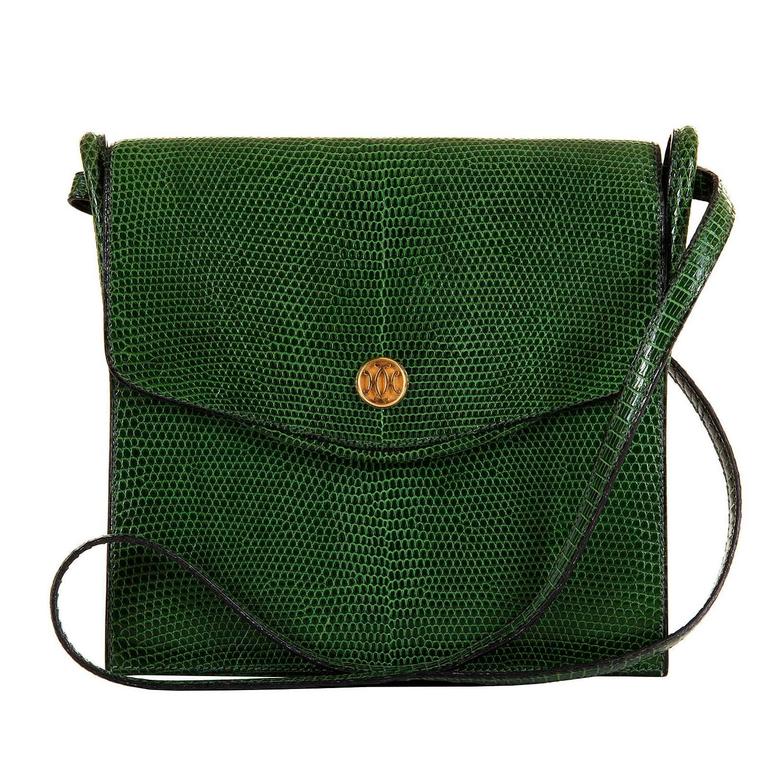 VERY RARE Hermes Vintage Green Lizard Shoulder Bag with &#39;Bronze Dore&#39; Clasp at 1stdibs