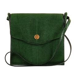 VERY RARE Hermes Vintage Green Lizard Shoulder Bag with 'Bronze Dore' Clasp