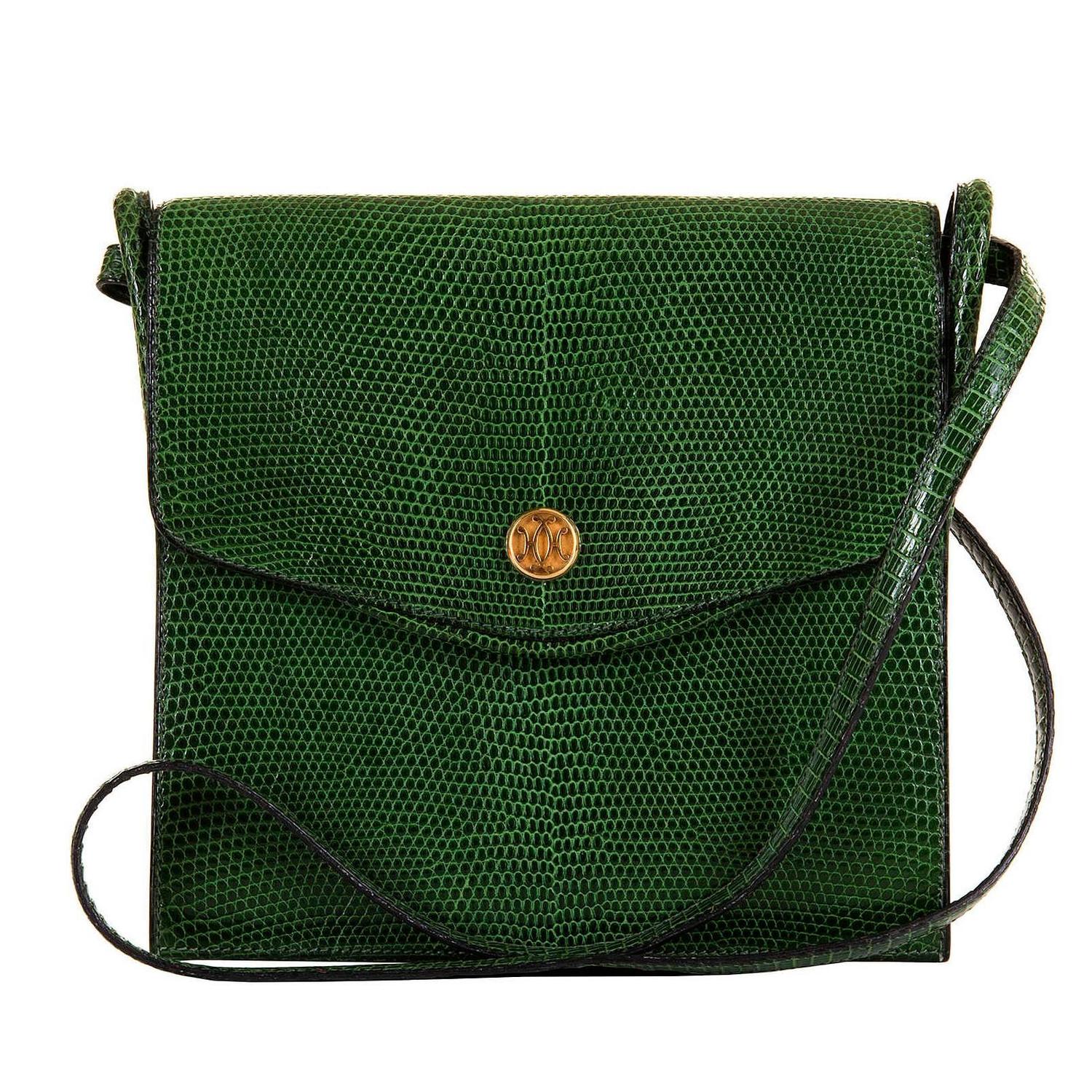 fake hermes - VERY RARE Hermes Vintage Green Lizard Shoulder Bag with \u0026#39;Bronze ...