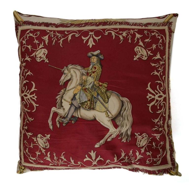 Hermes Vintage Burgundy and Cream Silk Pillow For Sale at 1stDibs