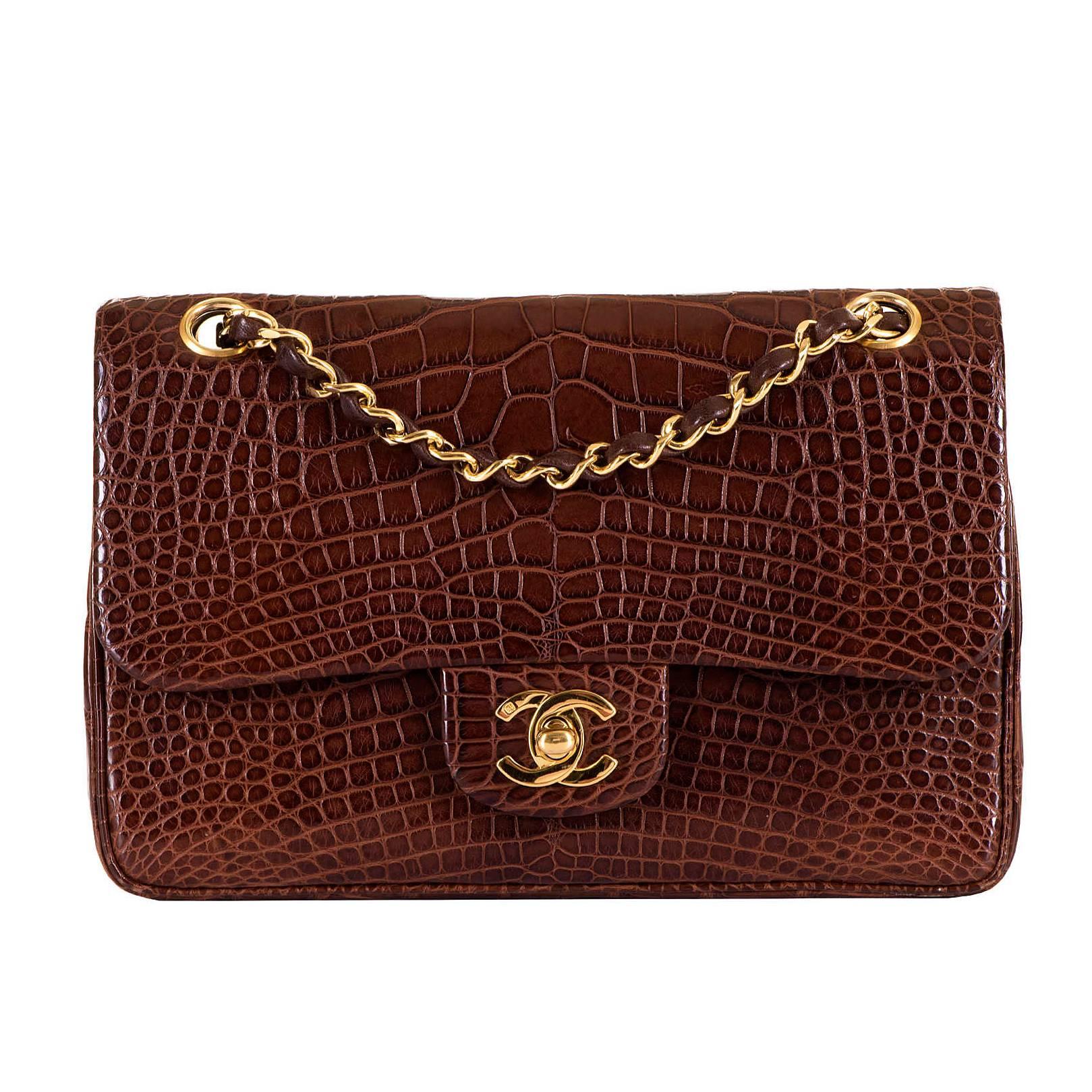 WOW! Chanel 23cm Double Flap 'Sac Timeless' in Cognac Crocodile & Gold Hardware