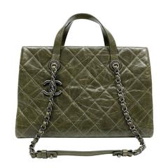 Chanel Olive Green Caviar Leather Crave Tote Bag 4
