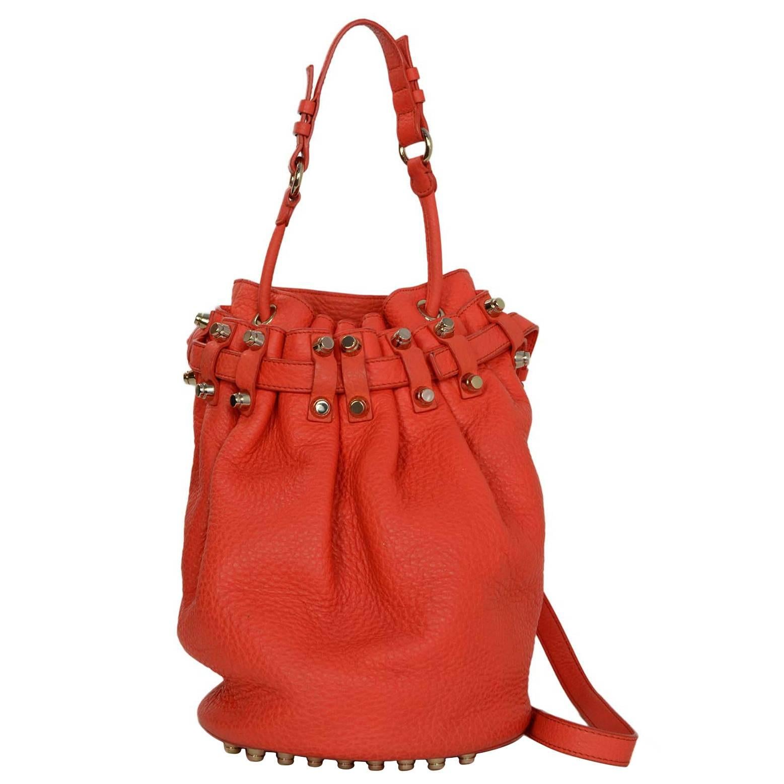 Alexander Wang Red Pebbled Leather Diego Bucket Bag SHW
