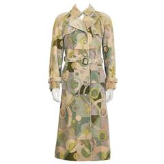 Ken Scott 1970's Green Abstract Print Velvet Trench 2