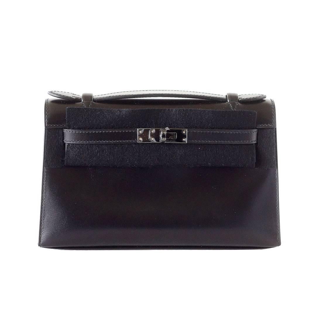 HERMES Kelly Pochette Edición Limitada Muy Raro SO NEGRO Caja Cuero Nuevo
