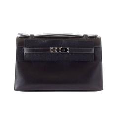 HERMES Kelly Pochette Limited Edition Very Rare SO BLACK Box Leather New