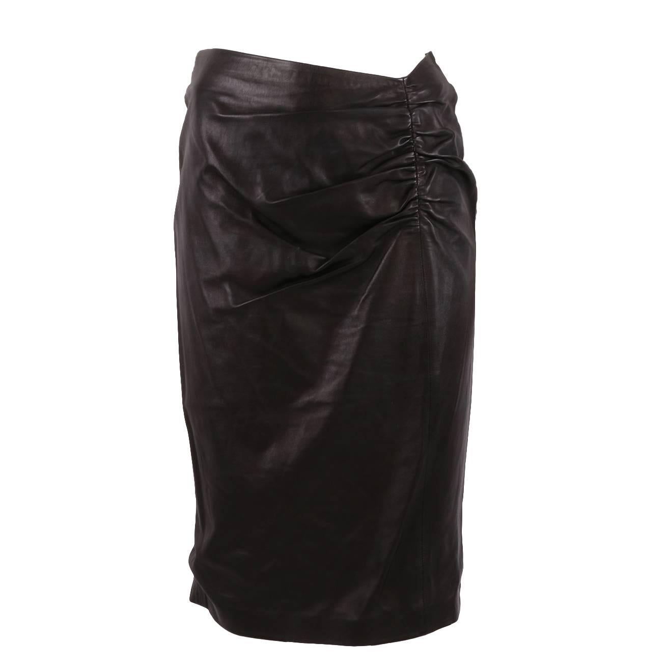 Gucci Ruched Side Leather Skirt  For Sale