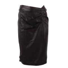 Gucci Ruched Side Leather Skirt 