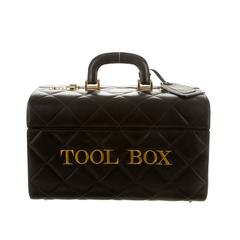 Moschino Black Leather 'Tool Box' Top Handle Vanity Travel Case Satchel Bag