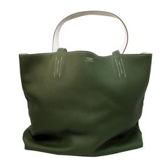 Hermes Double Sens 45 Tote Bag in Green and White