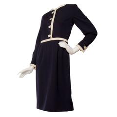 1980s Valentino Navy Wool Day Dress