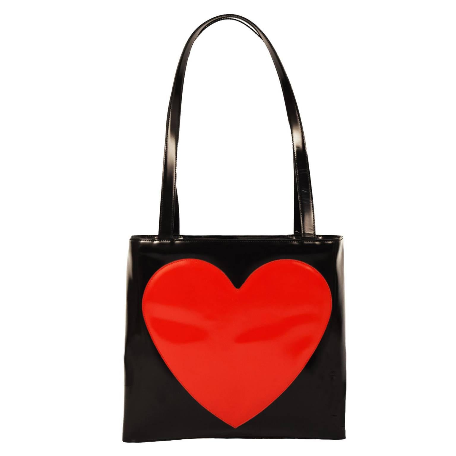 Moschino Heart Patent Leather Tote  For Sale