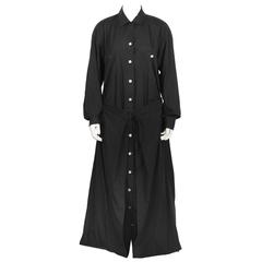Vintage 1980's Issey Miyake Black  Cotton Maxi Dress with Foldover Hem 
