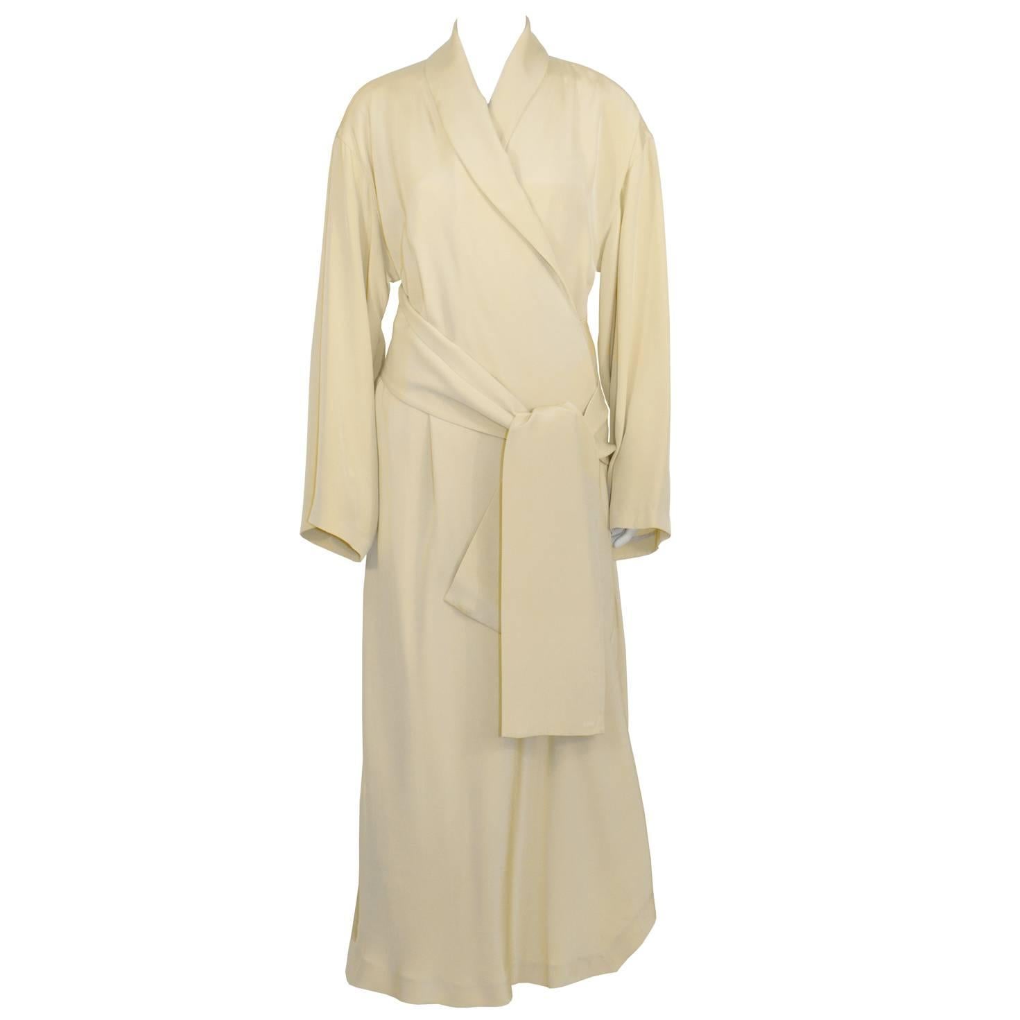 1980's Issey Miyake Cream Silk Robe Dress 
