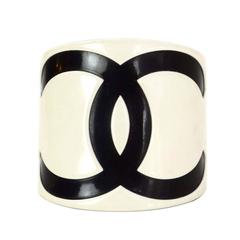 Chanel Black & White Resin CC Cuff Bracelet
