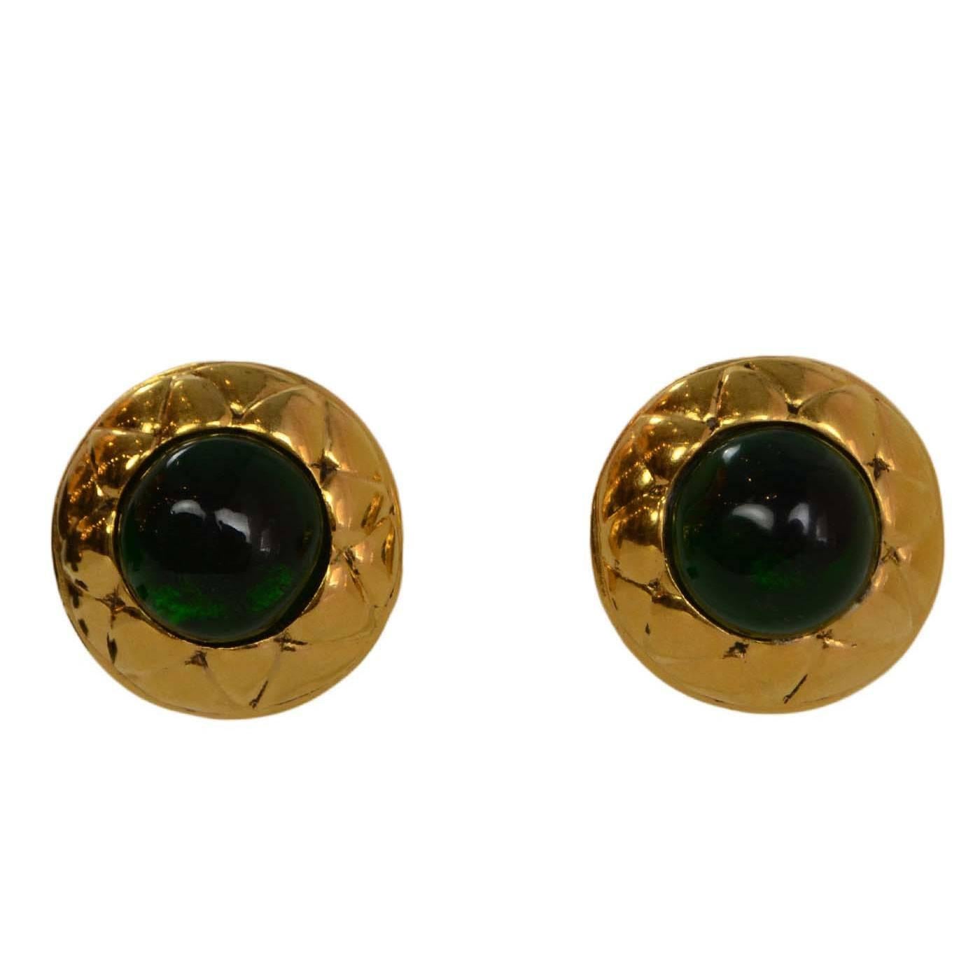 Chanel Vintage '90s Gold & Green Clip On Earrings