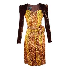 Vintage Escada Jeweled Sweetheart Iridescent Leopard Dress with Side Sash 