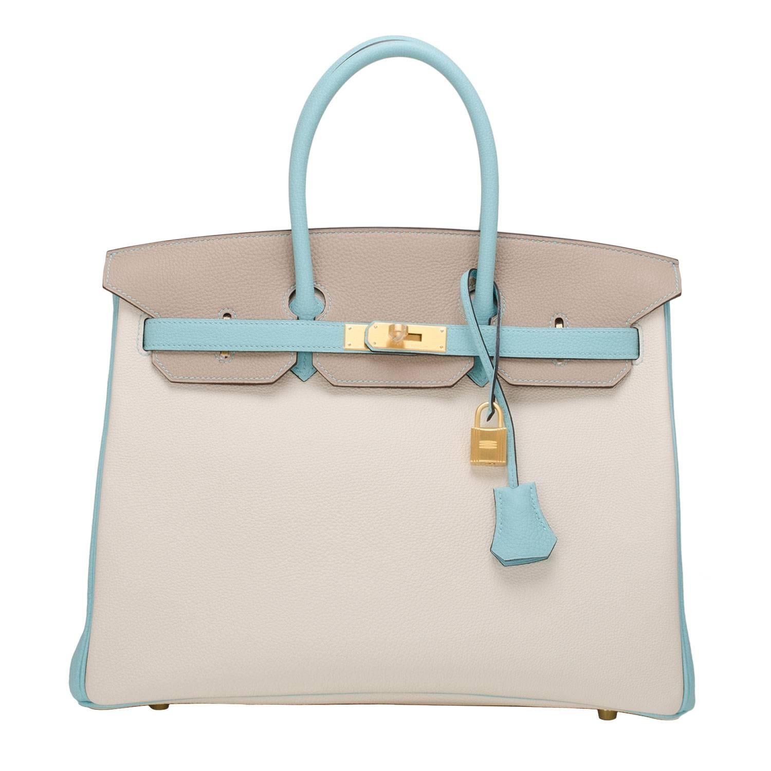 Hermès HSS Tri-Color Craie, Gris Tourterelle, Blauer Atoll Togo Birkin 35cm